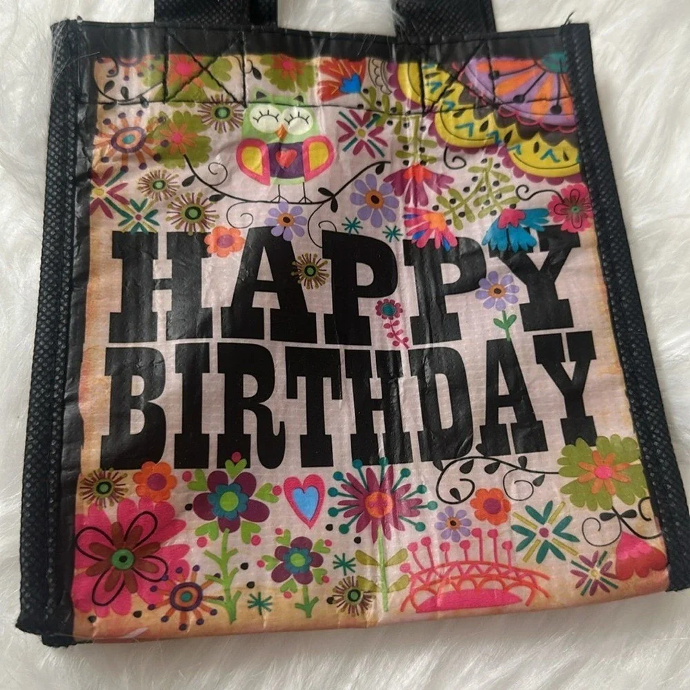 Natural Life Happy Birthday Reusable Mini Gift Bag Boho Floral Owl GBAG012